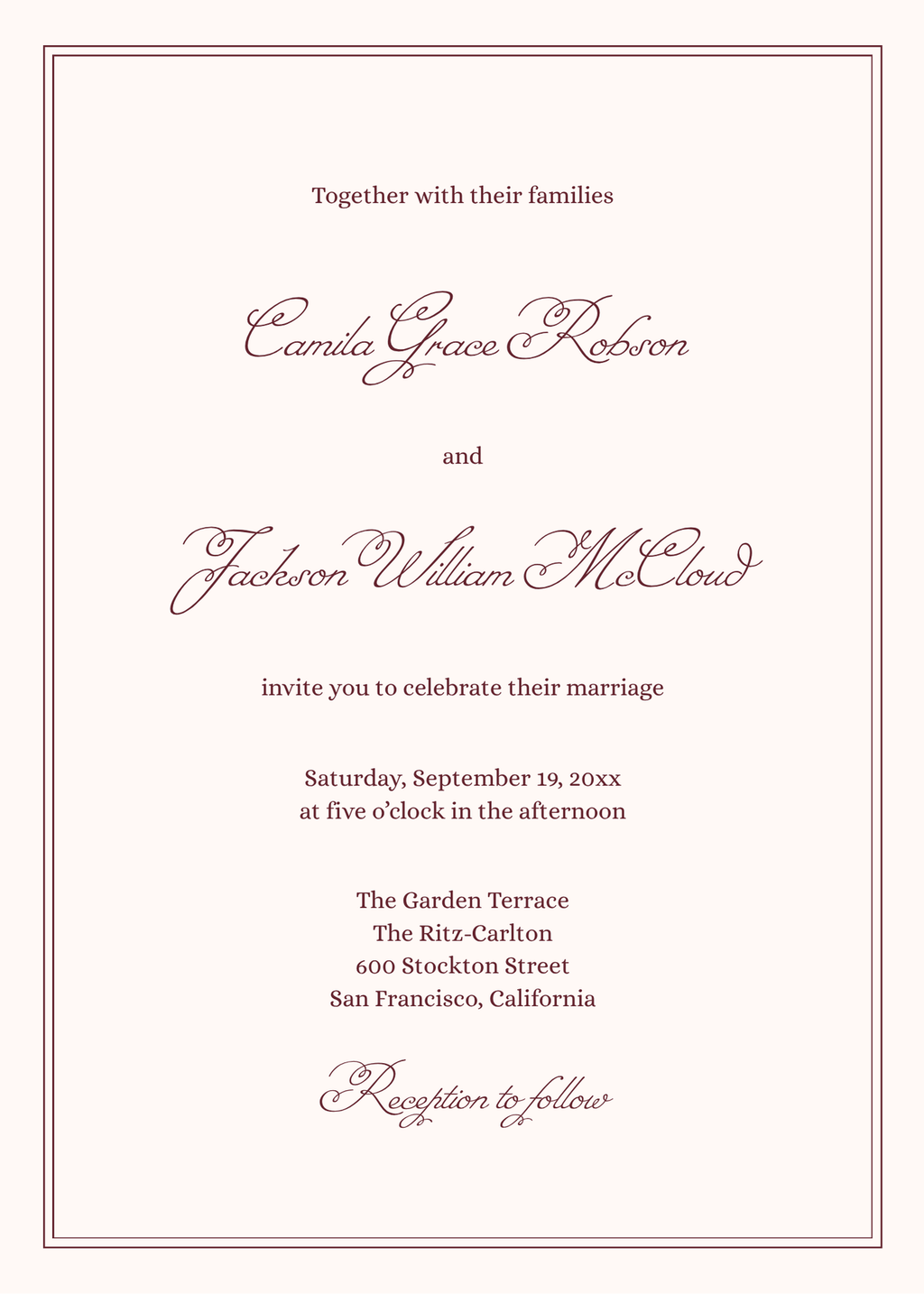 Elegant Burgundy Wedding Invitation  Template | Semi-Custom Digital Download