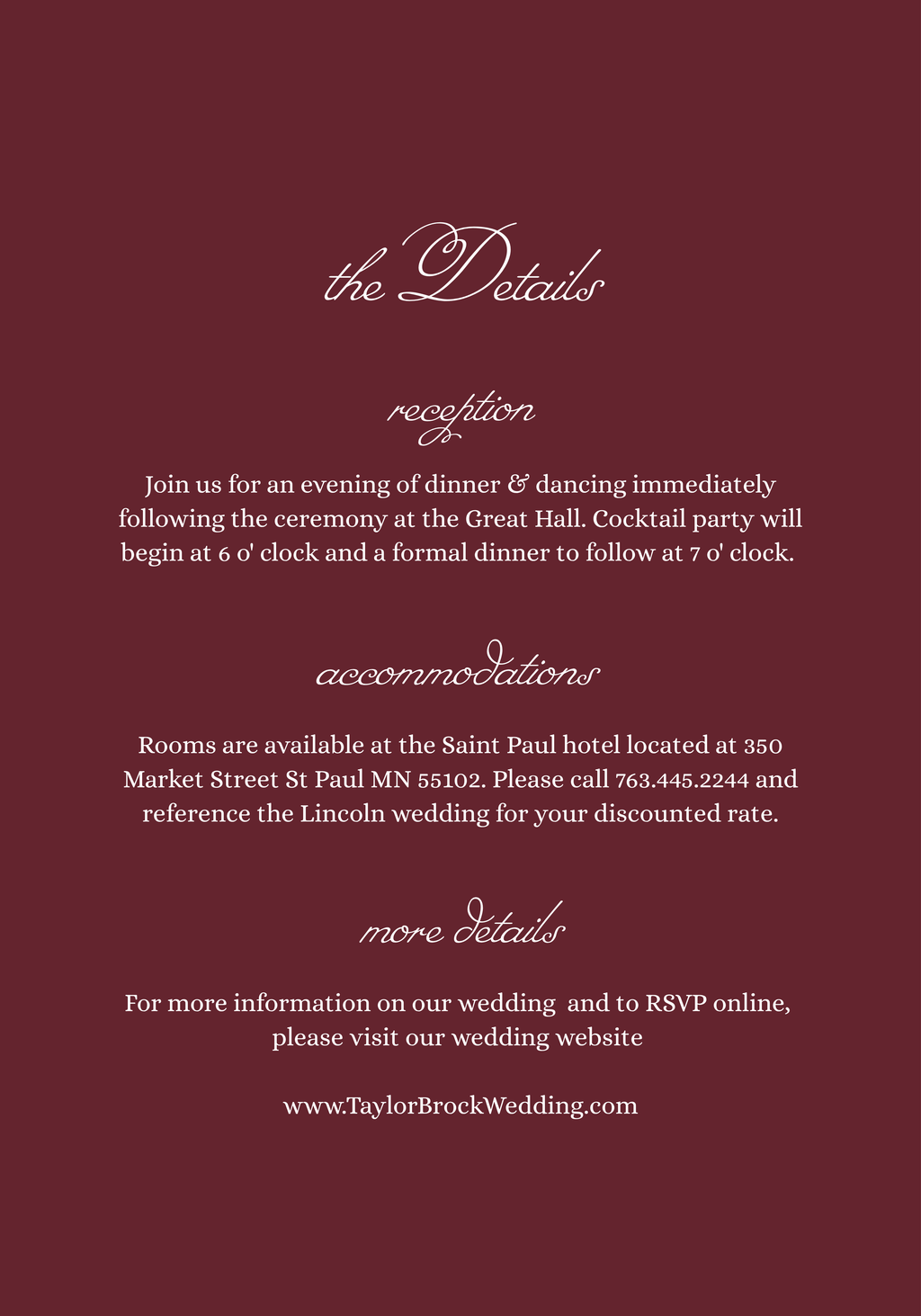Burgundy Wedding Details Card Template | Semi-Custom Digital Download