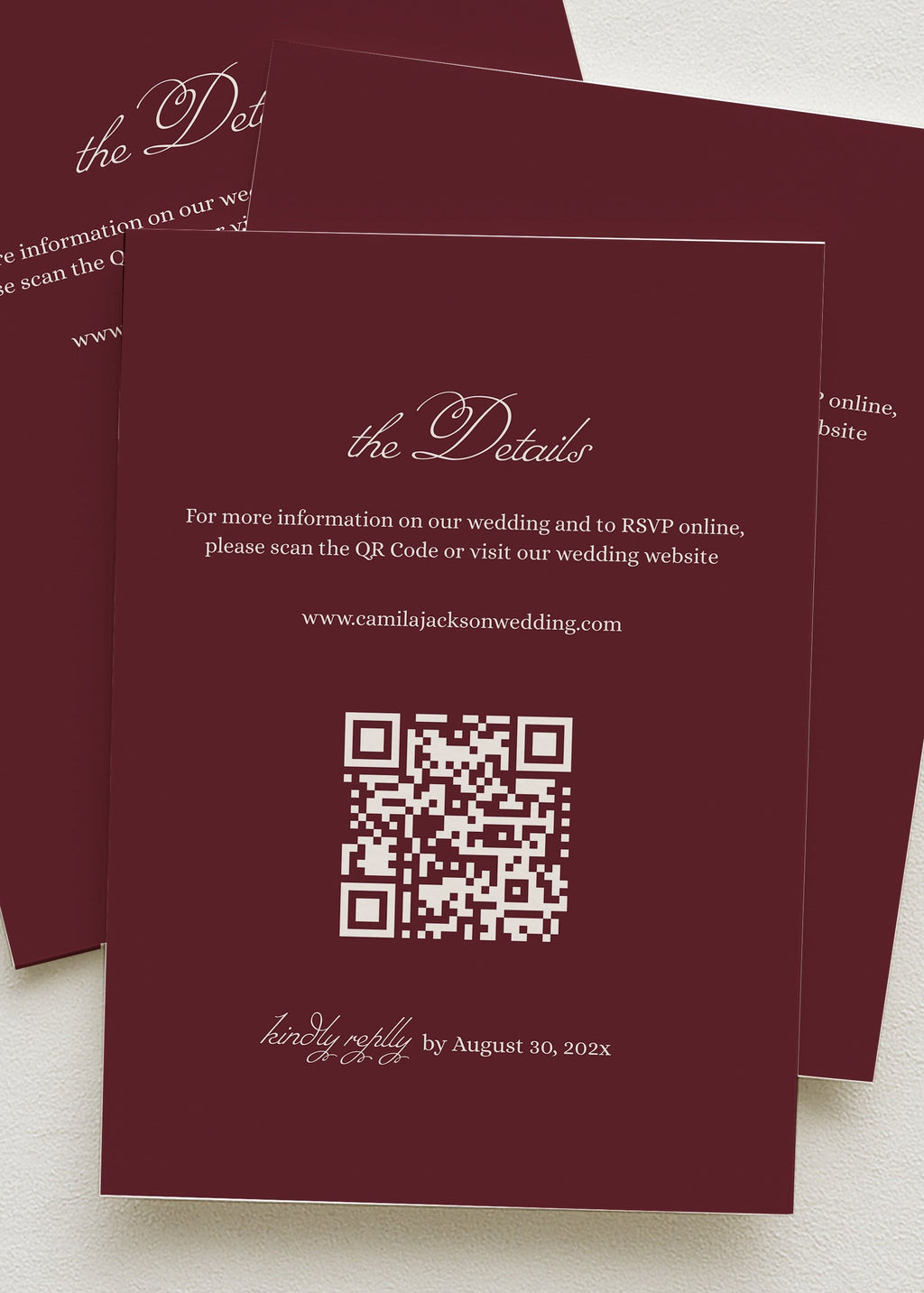 Burgundy Wedding Details Qr Code Card Template | Semi-Custom Digital Download