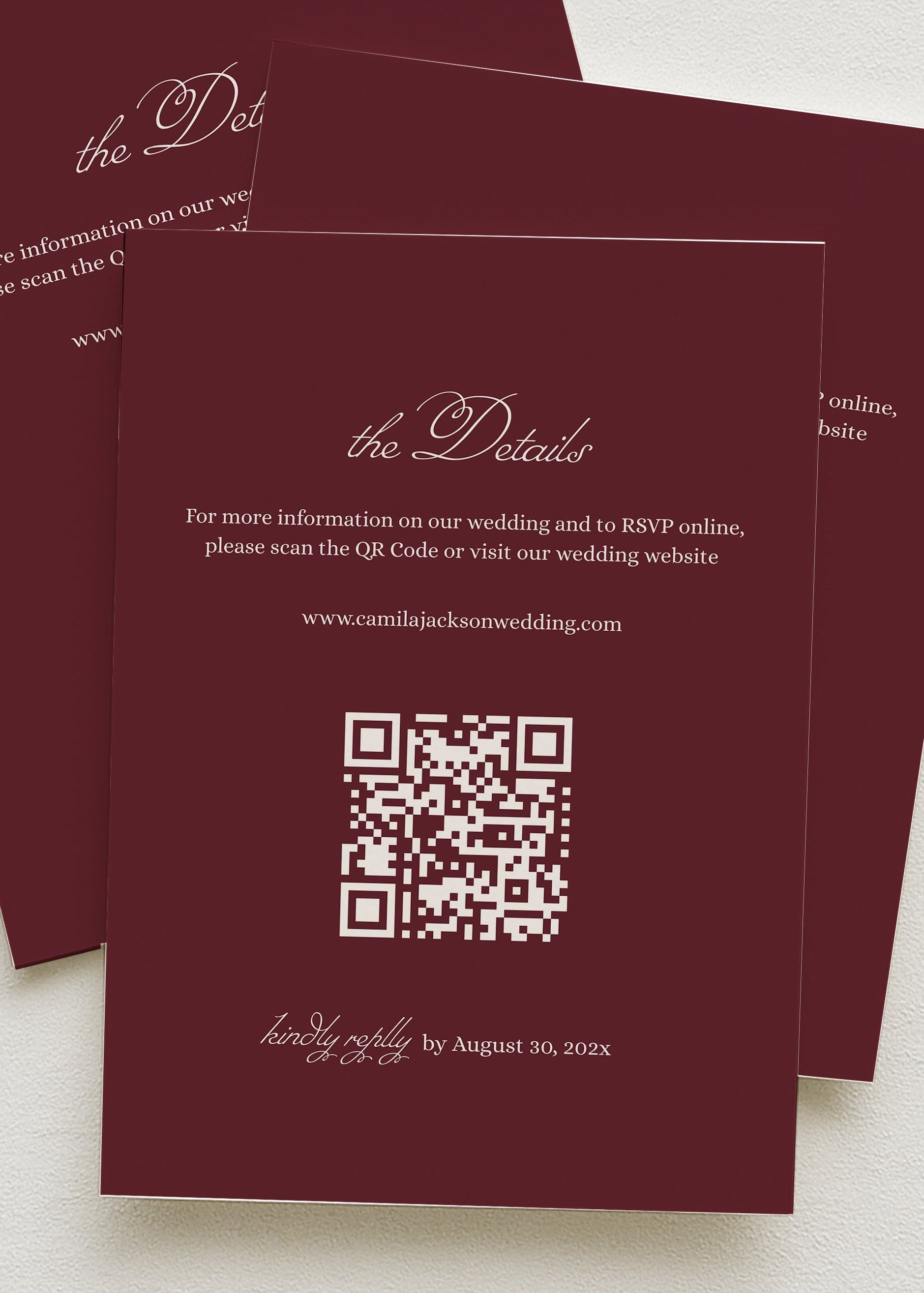 Burgundy Wedding Details Qr Code Card Template | Semi-Custom Digital Download