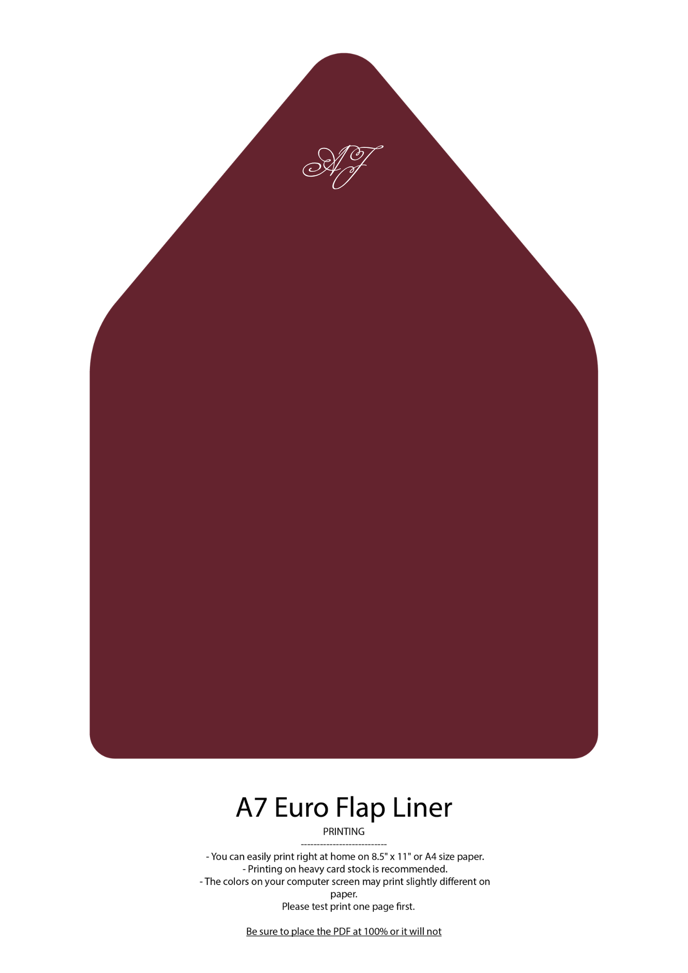 Ivory and Burgundy Wedding Envelope & Euro Flap Liner Template
