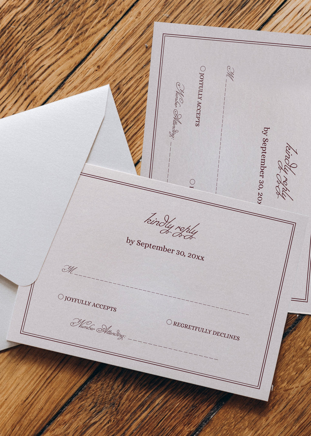 Ivory and Burgundy Wedding RSVP Card Template | Semi-Custom Digital Download