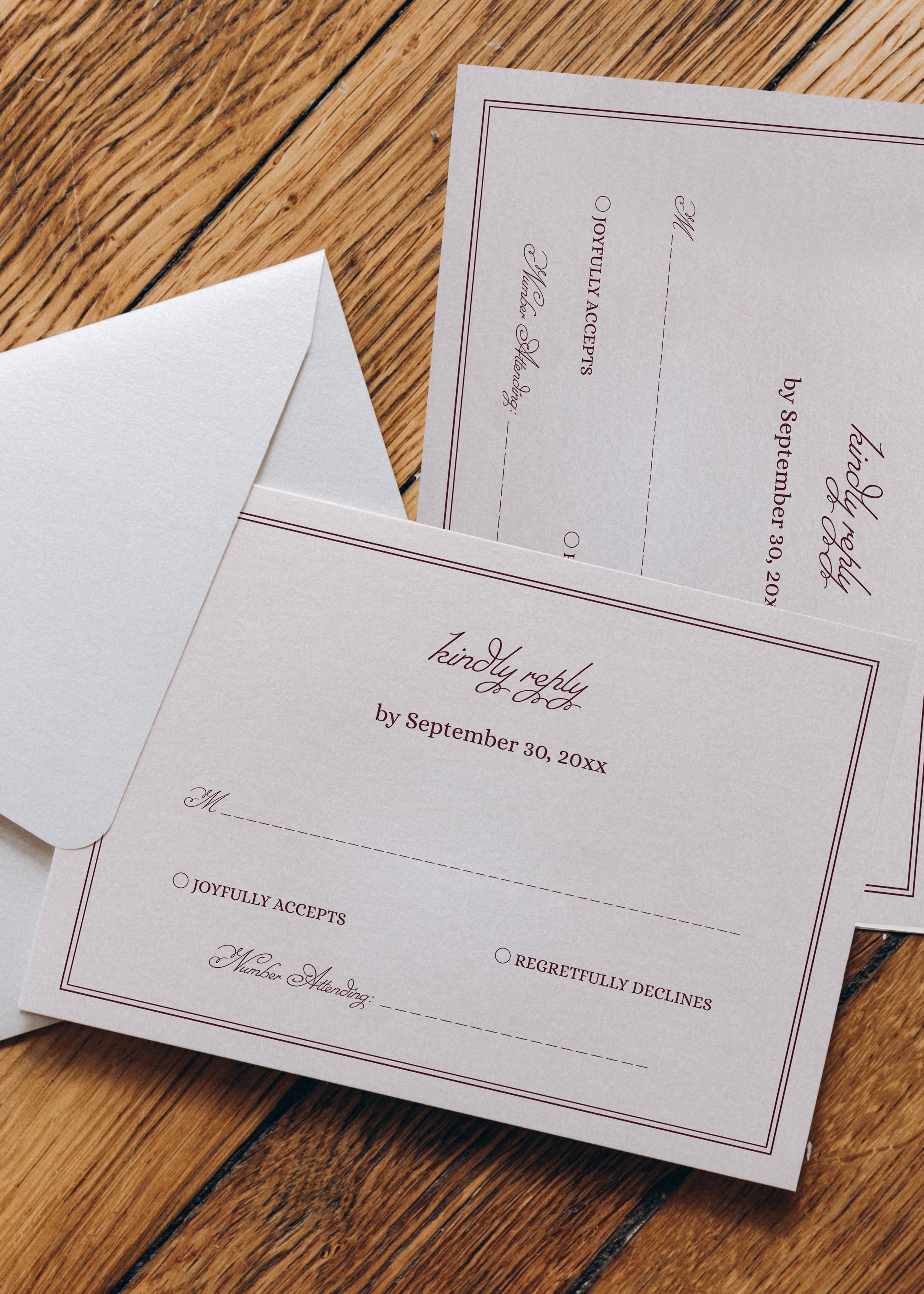 Ivory and Burgundy Wedding RSVP Card Template | Semi-Custom Digital Download