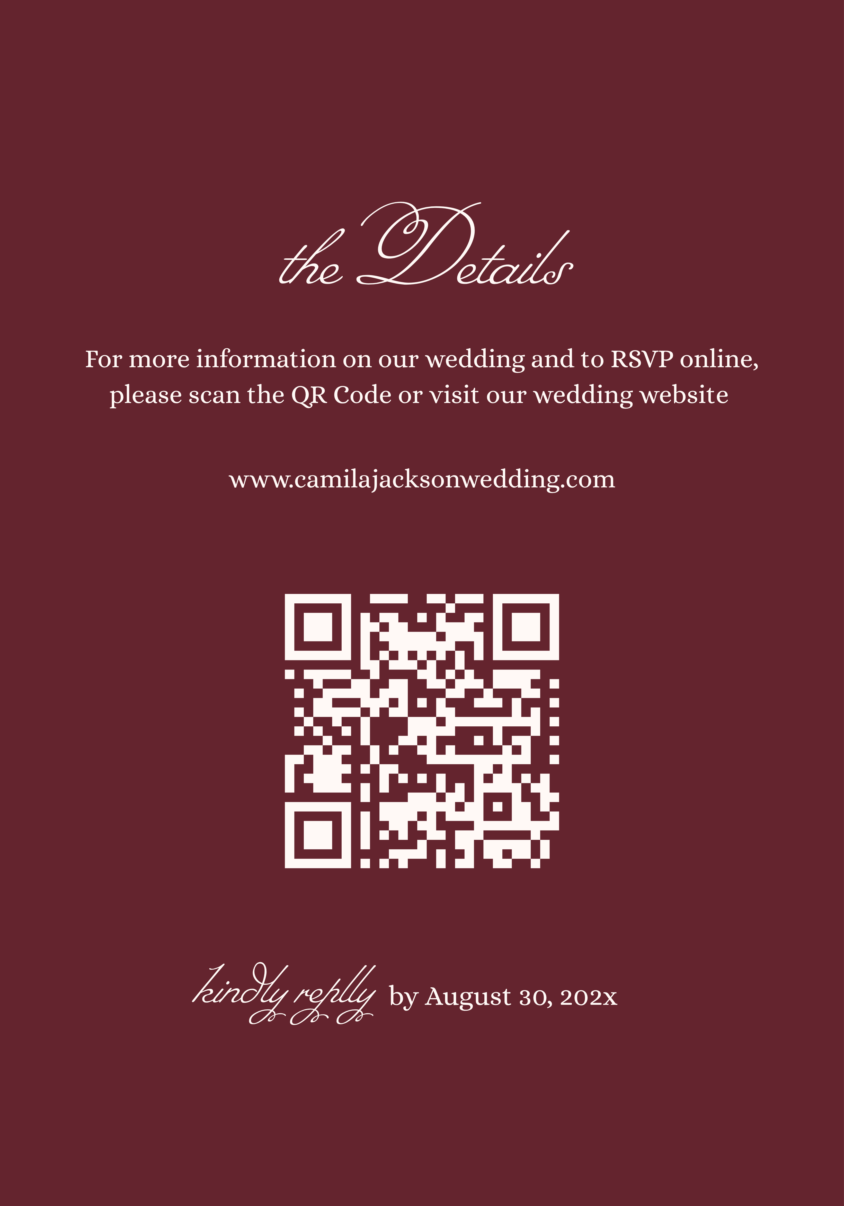 Burgundy Wedding Details Qr Code Card Template | Semi-Custom Digital Download