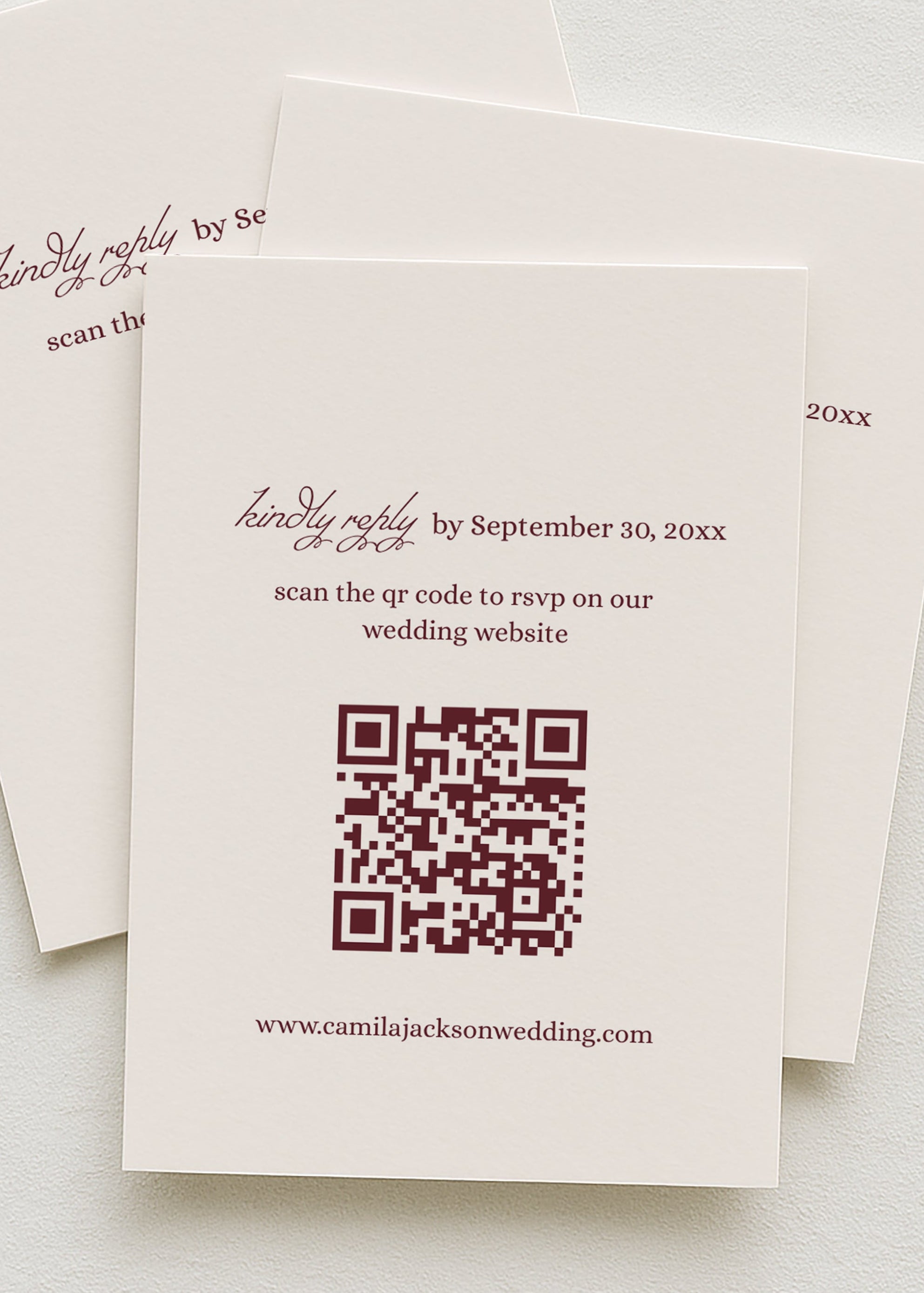 Ivory and Burgundy Wedding RSVP Card Qr Code Template | Semi-Custom Digital Download