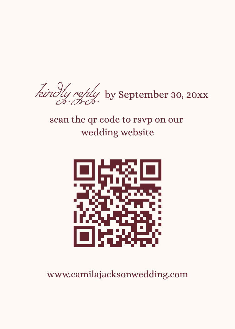 Ivory and Burgundy Wedding RSVP Card Qr Code Template | Semi-Custom Digital Download