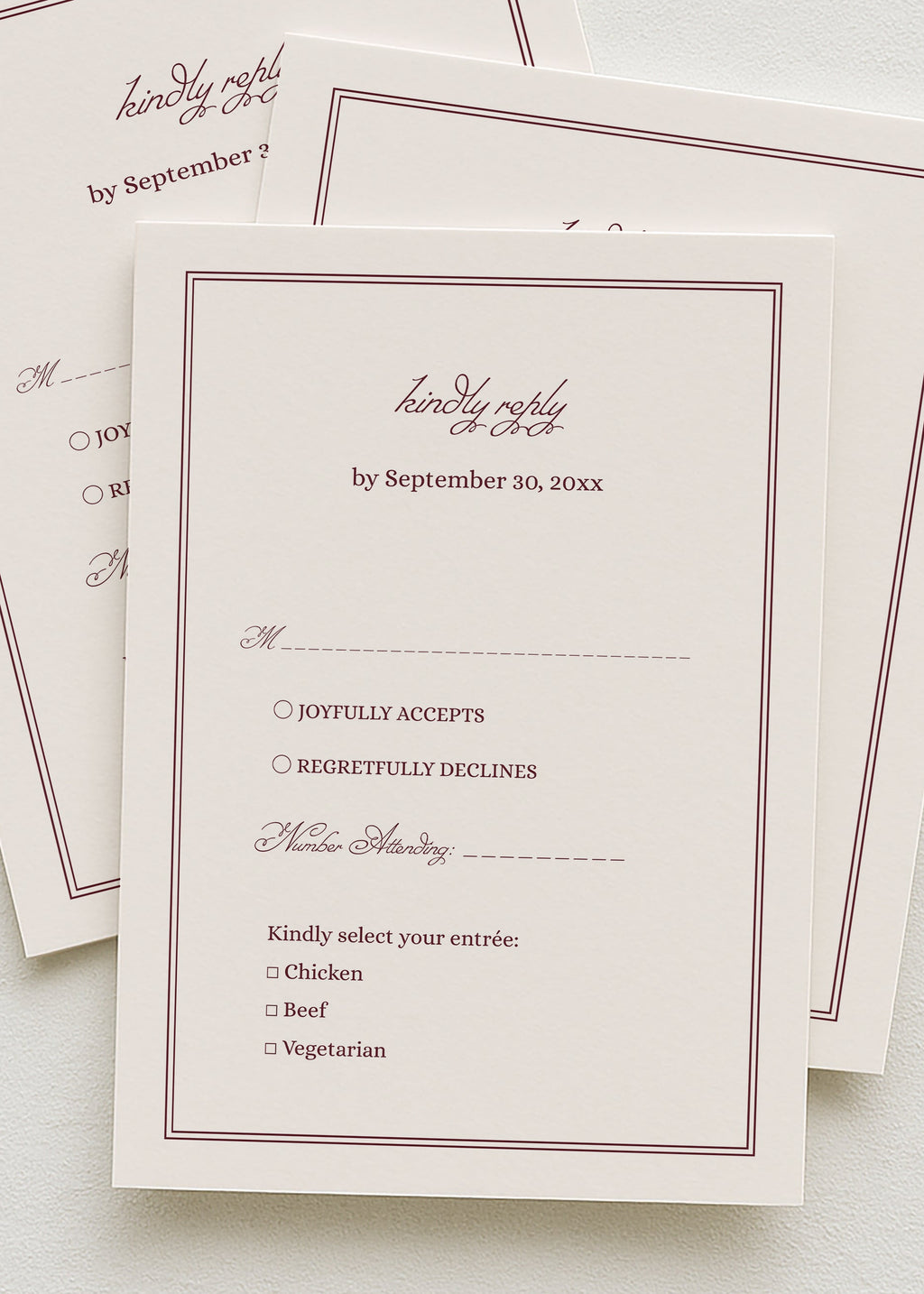 Ivory and Burgundy Wedding RSVP Card Template | Semi-Custom Digital Download