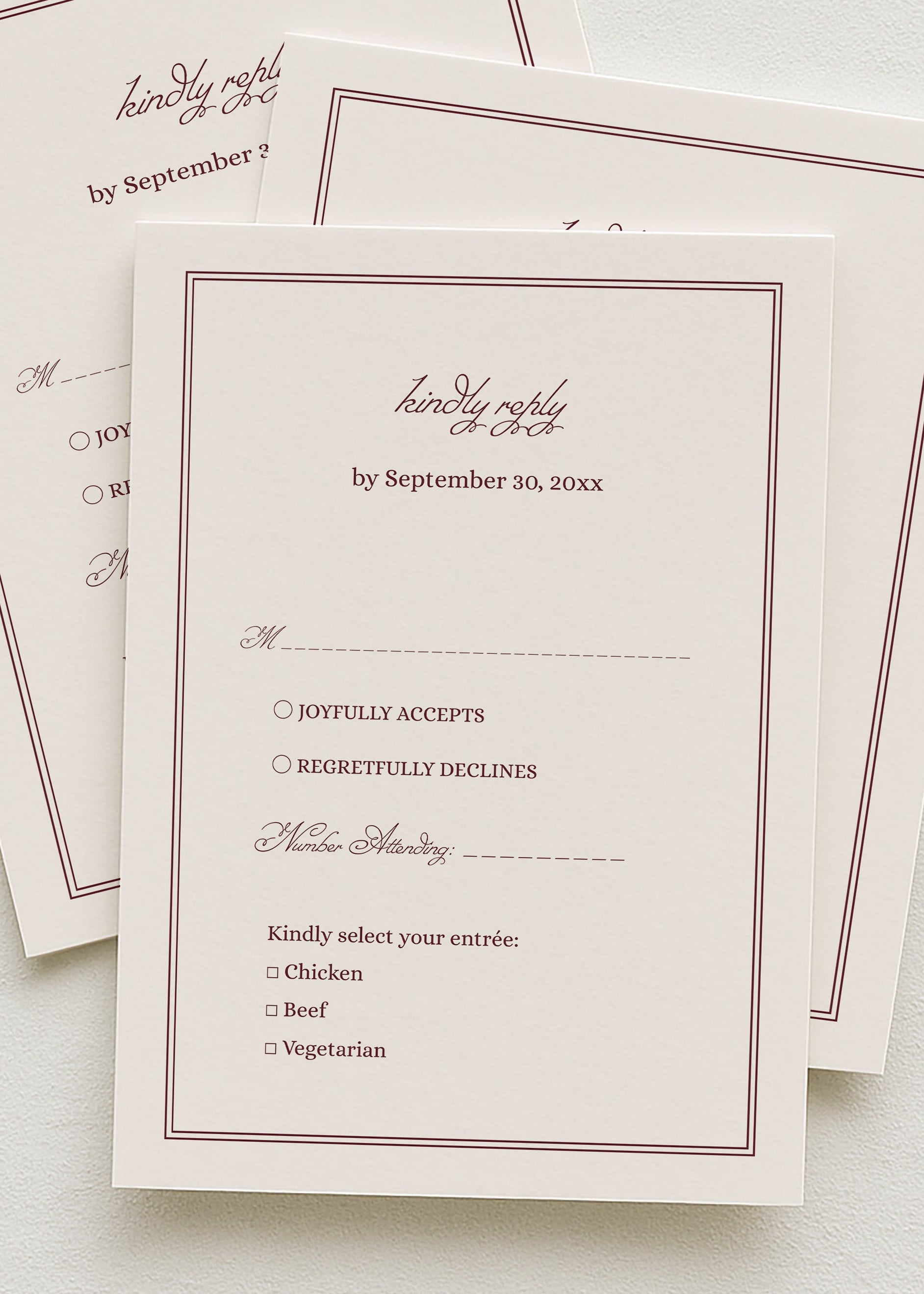 Ivory and Burgundy Wedding RSVP Card Template | Semi-Custom Digital Download