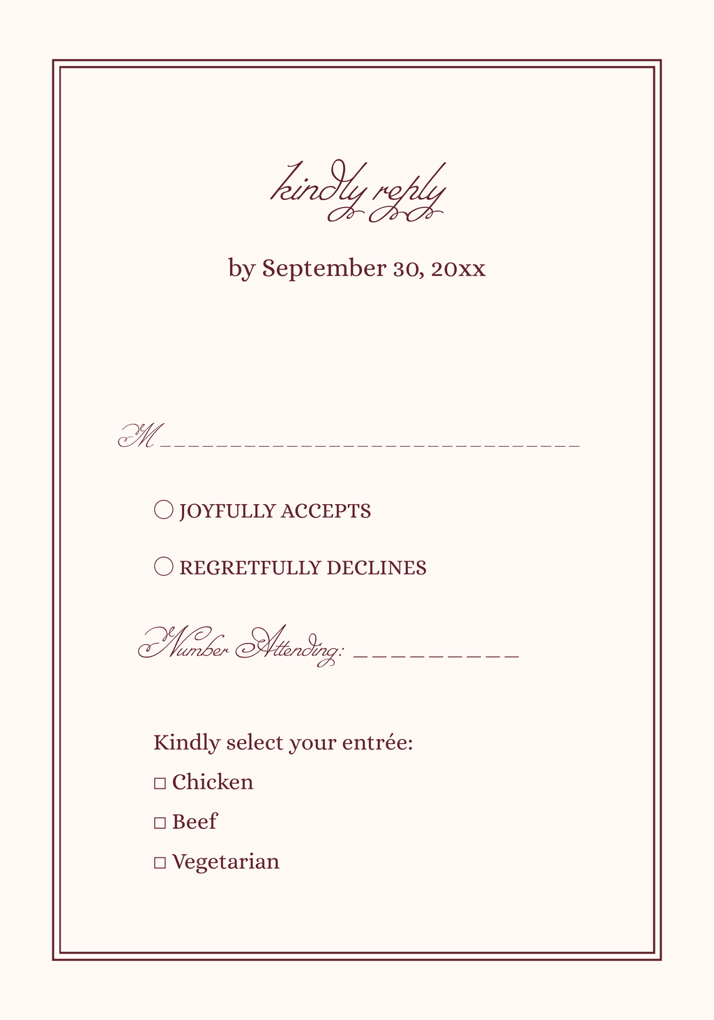 Ivory and Burgundy Wedding RSVP Card Template | Semi-Custom Digital Download
