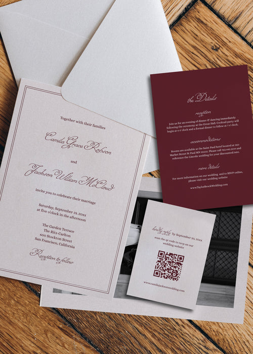 Elegant Burgundy Wedding Invitation  Template | Semi-Custom Digital Download