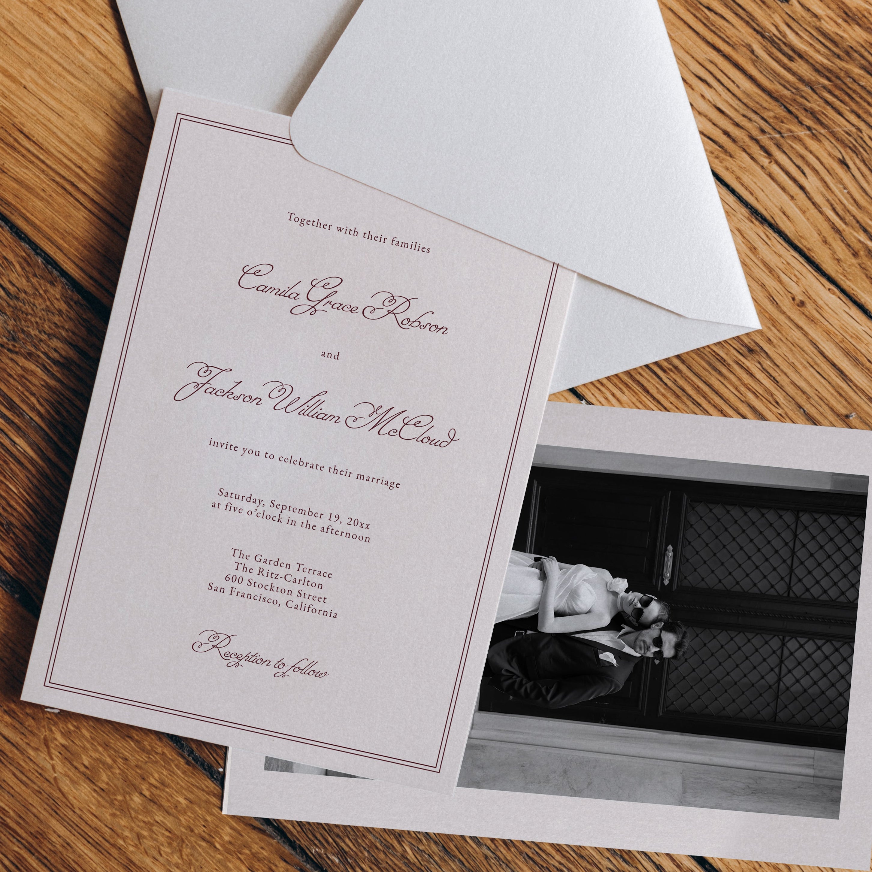 Elegant Burgundy Wedding Invitation Suite Template | Semi-Custom Digital Download