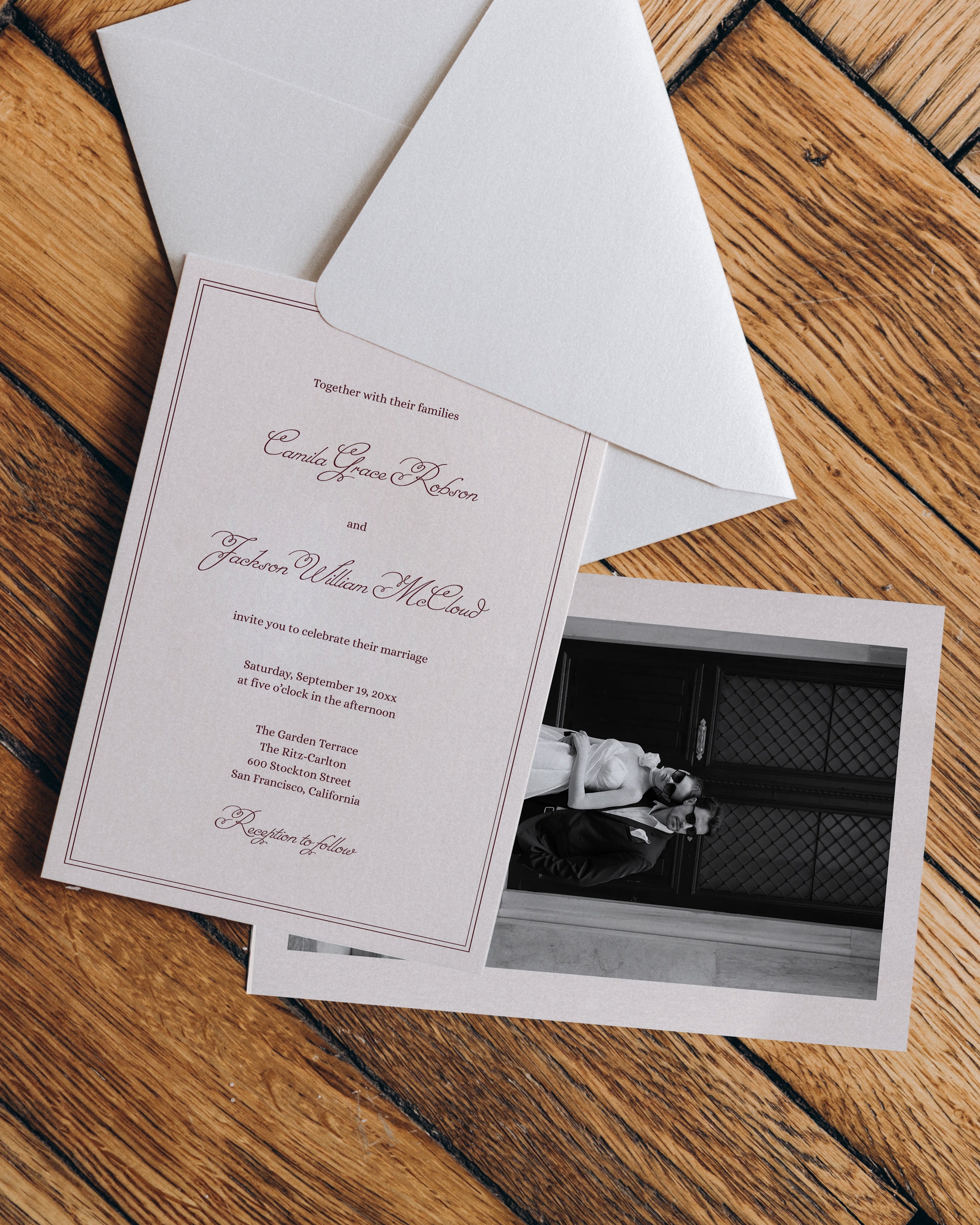 Elegant Burgundy Wedding Invitation Suite Template | Semi-Custom Digital Download