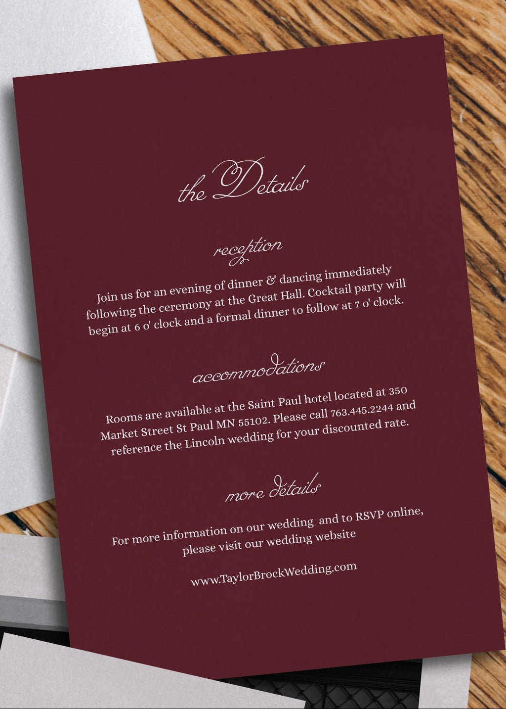 Burgundy Wedding Details Card Template | Semi-Custom Digital Download